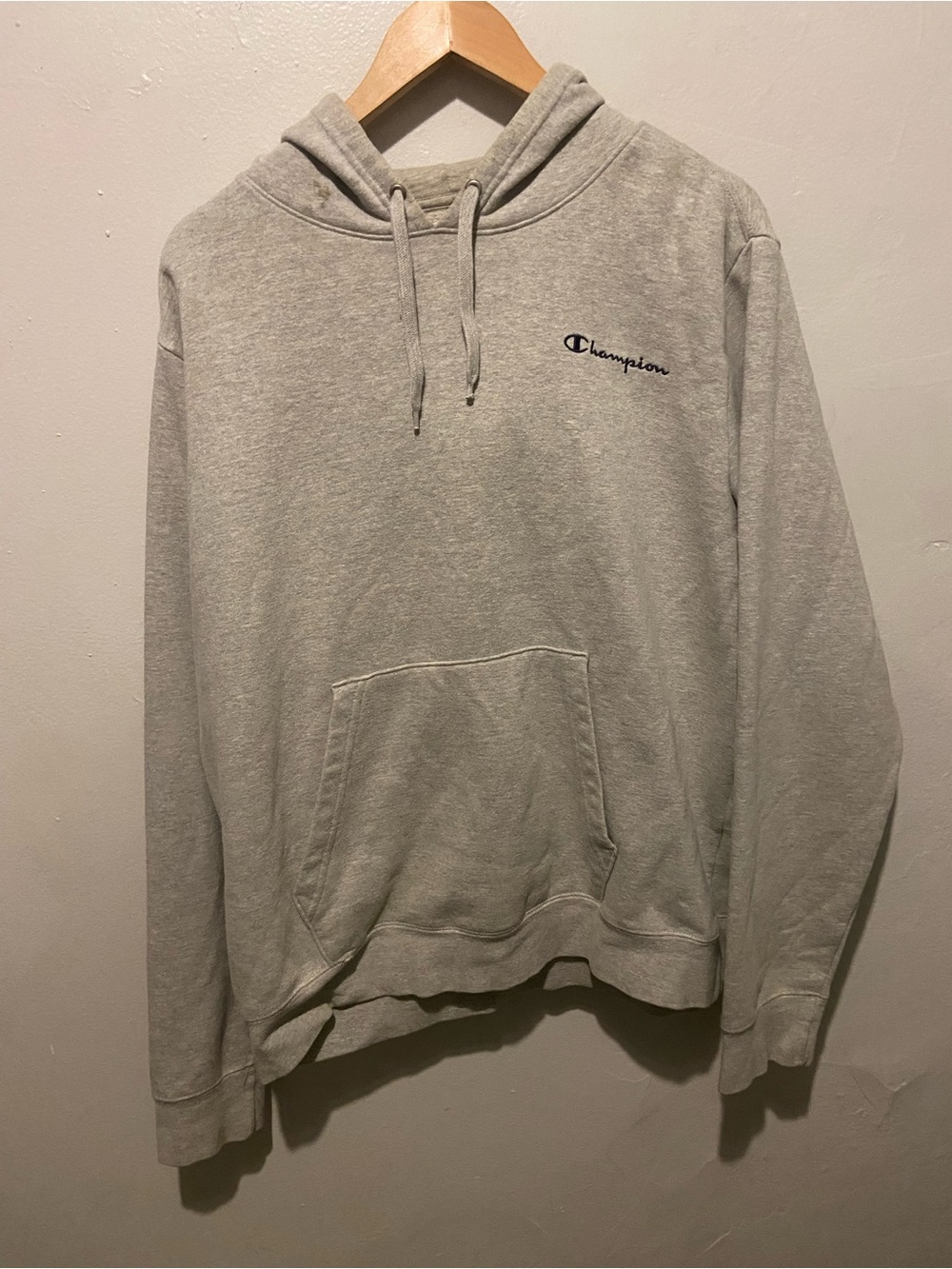 Champion Gray Pullover Hoodie with Script Chest Logo